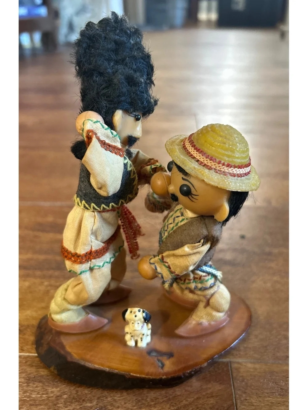 Soviet Era Vintage Handcrafted Wooden Folk Art Figurines with Dog - Made in USSR